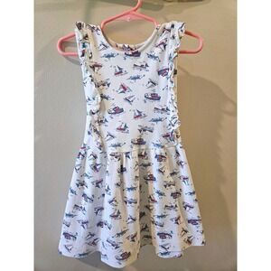 Bella Bliss Girls‎ Size 4 Sailboat Nautical Ruffle Cotton Dress White Blue Red